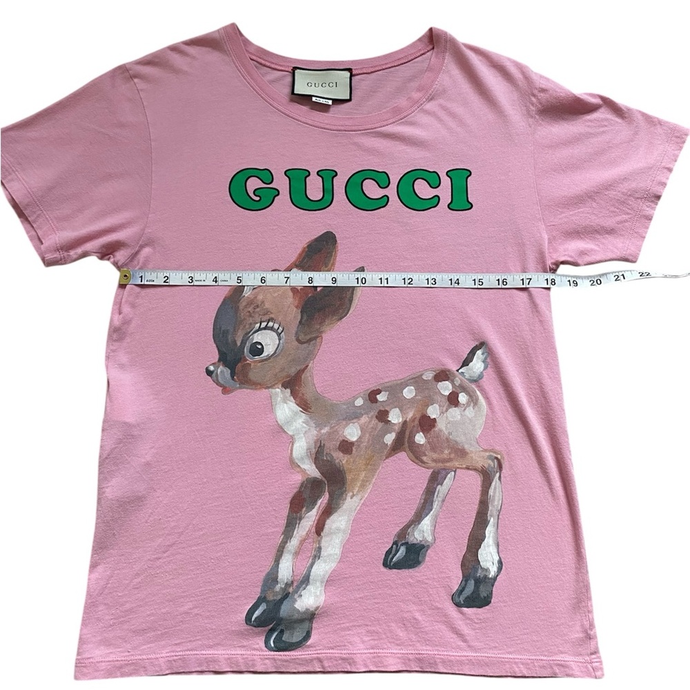 Gucci Pink Bambi Deer Floral Print Short Sleeve Cotton T-Shirt Womens Size Small - Picture 15 of 16
